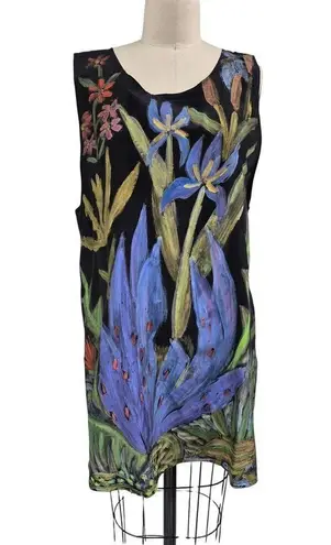 Glory Fibers original designs 100% silk hand painted dress black Iris Garden M Size M