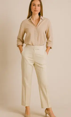 Dara Lamb NY Khaki Tailored Dress Pants 12 Quiet Luxury Career Workwear Minimal Tan