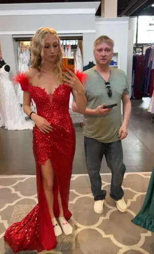 Red Feather Prom Dress Size 4