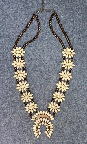 Squash Blossom Style necklace with real stone and bronze colored setting Brown