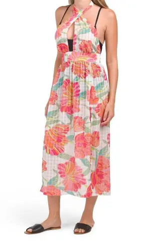 Trina Turk NEW  Poppy Sleeveless Halter Midi Dress Swimsuit Coverup Sundress S