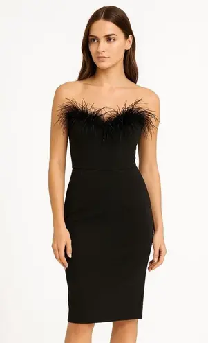 LPA Aurora Black Strapless Feather Trim Formal Cocktail Sleeveless Mini Dress S