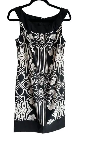 Connected Apparel Connected FLORAL MIDI Sheath DRESS Black & White Sleeveless Zip Women's Size 6