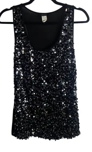 Deb Size Small Y2K Sequin Scoop Neck Tank Cami Going Out Top Black Vintage