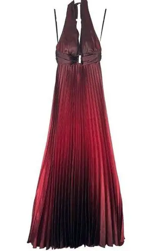 Betsy and Adam Betsy Adam Vintage Halter Ombre Maxi Gown Size 6 Satin Pleated Maroon Whimsigoth
