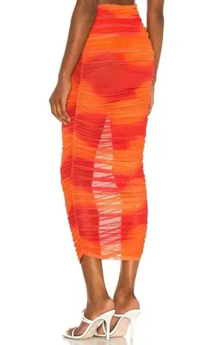 Camila Coelho Kelly Ruched Sheer Maxi Skirt in Orange Tie Dye Women's Size M