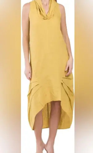 For Cynthia Rowley Linen Blend Dress Womens High Low Boho Yellow Size L