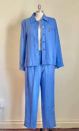 Doncaster NWT Vintage Blue Linen Pants And Jacket Set