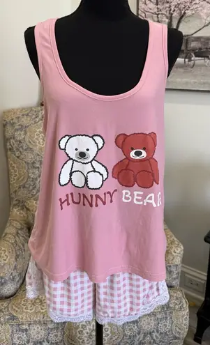 Sweet Pink and White Pajama Set with Bear Graphics Size L
