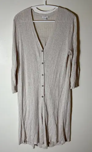 J. Jill Linen Blend Ribbed Long Cardigan Duster Beige Size Medium Tall Tan - Image 1