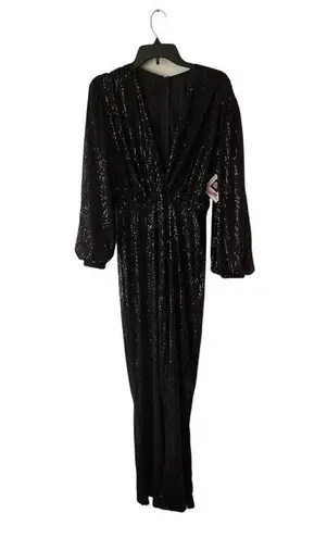 Womens Sparkling Sequin Jumpsuit V Neck Long Sleeve Evening Cocktail Party Sexy Black