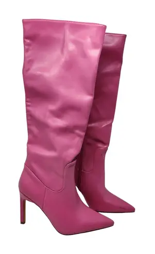Sun Envy Pink Pleather Pointed Toe Stiletto High Heels Over The Knee Boots 8.5
