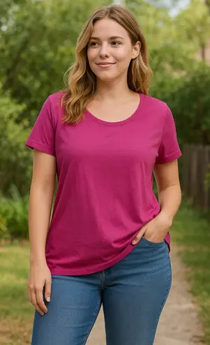 Duluth Trading Co Fuchsia Pink Relaxed Short Sleeve T