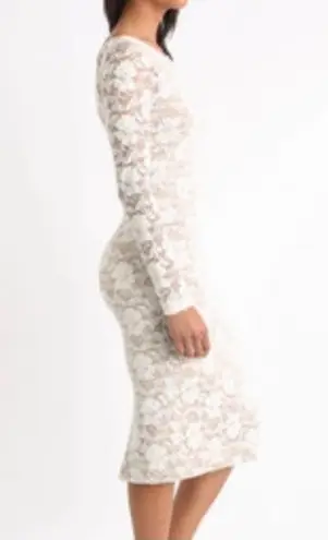 Dress the Population  Cream Backless Lace Body Con Long Sleeve Midi Dress XS