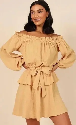 Petal and Pup Women's Beige Callie Off Shoulder Mini Dress Size Large L NWT