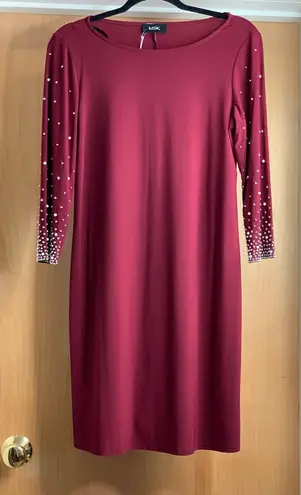 MSK Elegant Burgundy Dress with Pearl Accent Sleeves. Size
