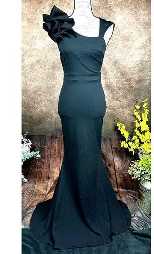 LuLus Lucette Black Sleeveless Ruffled Mermaid Gown XS