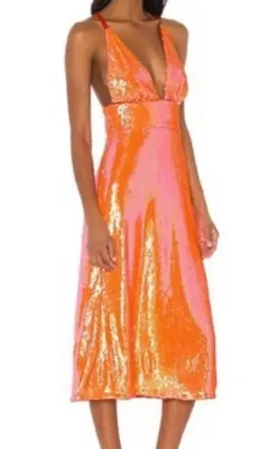 Song of Style cross back orange sequin midi dress NWT Size XS