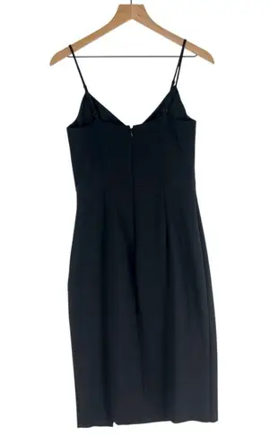 Eliza J Black Crepe V-Neck Midi Dress Spaghetti Straps Front Slit Empire Waist 4