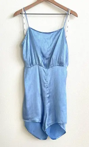 Rahi Bondi Gwen Blue Satin Open Back Romper Women’s Large NWOT Size M