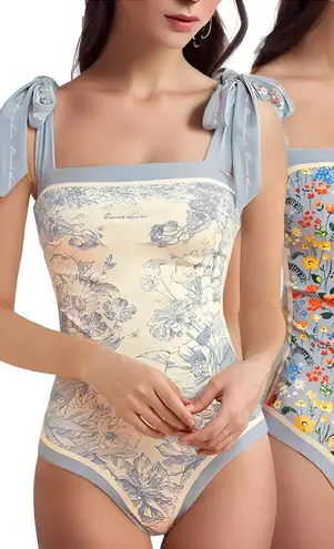 Visual Mood Grace Reversible Tie Shoulder One Piece Swimsuit SEE MEASUREMENTS Blue Size L