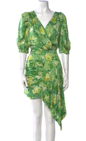 RONNY KOBO Silk Midi Length Dress gFloral Ruched Neck Mini Dress Size L Green Size L
