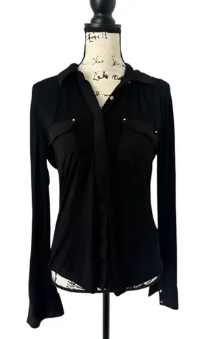 Next Level Apparel White House Black Market Black Collared Button Front Shirt With Pockets Size S - Image 1
