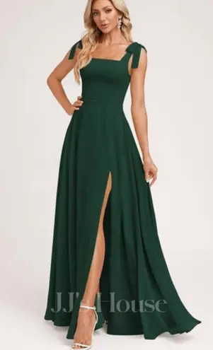 JJ's House NEW Maxi Dress Floor-Length Hunter Green Chiffon Bows Bridesmaid Sz 2