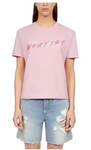 The Kooples Edgy Pink Graphic “What Is?” Short Sleeve Tee Shirt Size 0 NWT