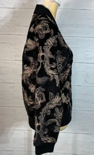 Goldie faux fur embroidered bomber jacket black/gold size XS womens