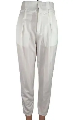 Venti6 White High Waist Paperbag Pleated Tapered Leg Crop Ankle Pants Size S