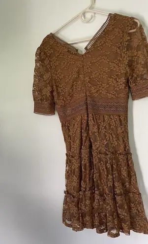 NWT NSR Womens Dress Medium Ruffle Peasant Boho Smocked Sleeve Tiered Romantic Gold