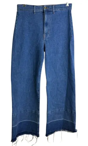 Veronica Beard Grant Wide Leg Crop Jeans 29 Blue High Waist Undone Hem Frayed