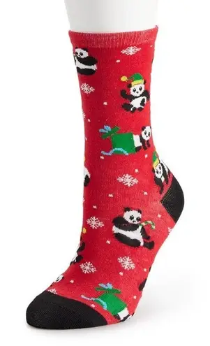 Shine Women's Holiday Panda Crew Socks in Red, Size 9