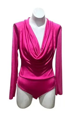 Saints 21 Women's Pink Long Sleeve Draped Bodysuit Size M Size M