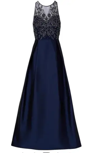 Adrianna Papell Women's Bead Combo Taffeta Long Dress Size 16 Blue