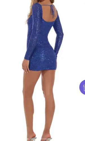 Blue Sequin Square Neck Mini Dress
