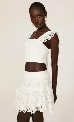 MISA Los Angeles MISA Abelia White Eyelet Cropped Square Neck Sleeveless Top Size M