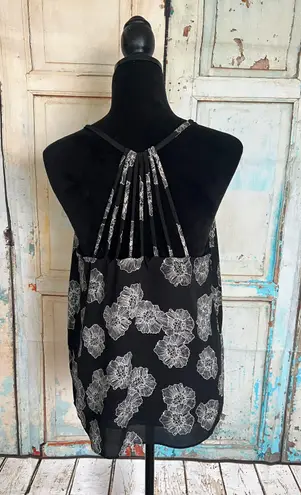 Metaphor Women Sleeveless Halter Black Floral Chiffon Top Blouse Size Medium