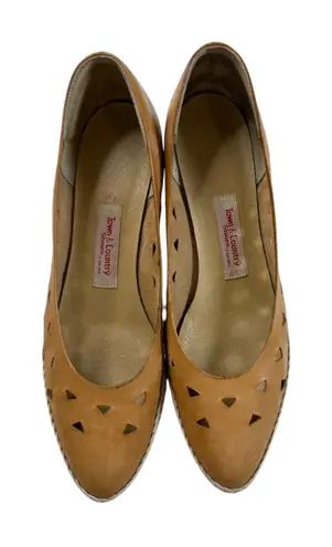 Town & Country Shoes Tan Leather Cutout Espadrille Wedge Heels Size 10 N Brown