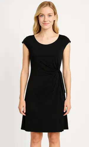 Clara Sun Woo Dress Size Small Ruched Slimming Black Faux Wrap Work Classic