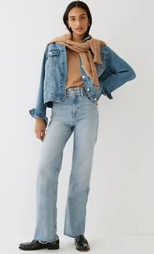 Point Sur Denim Wide Leg Jeans Raw Hem Light Wash Womens Size 29 Blue