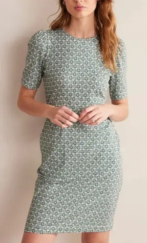 Boden Zoe Geometric Print Jersey Shift Dress Size 12 Long Blue Green