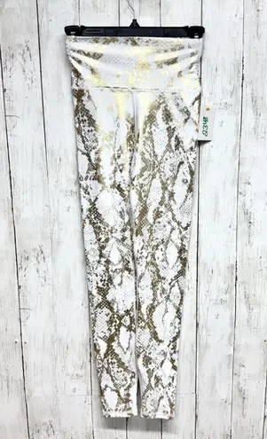 Carbon 38 Pants Women Size XS Gold Metallic Snake Skin Print Athletic Leggings White