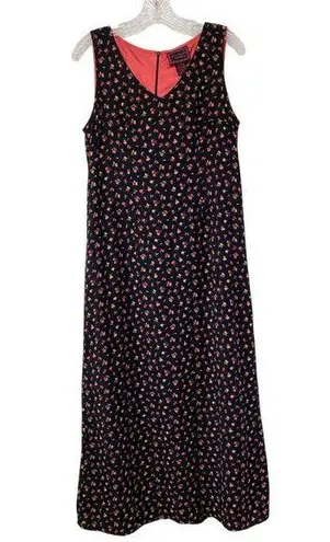 Vintage Cottagecore April Cornell Flax Blend Ditsy Floral Grunge Maxi Dress Sz M Black Size M