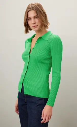 Lauren Ralph Lauren Green Collared Polo Ribbed Knit Cardigan Sweater Size M Size M