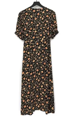 EVER NEW Hallie Wrap Floral Midi Dress Black Orange 4