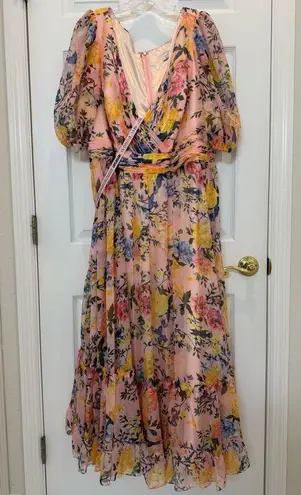Mac Duggal NWT 68247 Floral Chiffon Puff Sleeve Tiered Hem Dress Size 22
