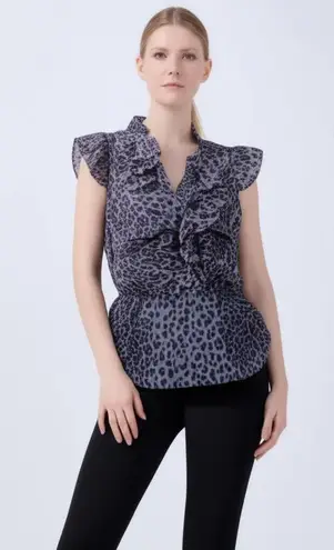 Miley Cyrus Max Azria Womens Blouse Purple Charcoal Leopard Ruffled Top XS