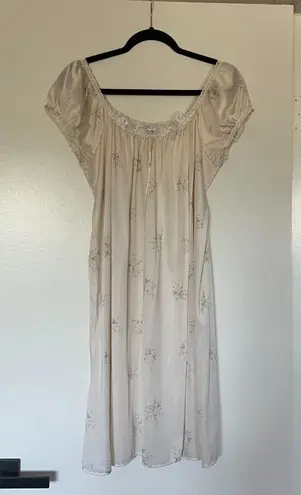 Miss Elaine Vintage Nightgown Ivory/Cream Floral Lace Detail Satin Bow O/S VGUC